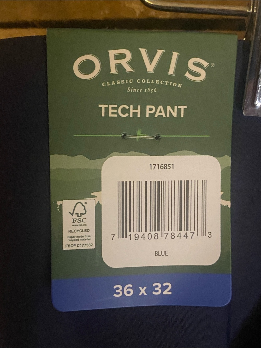 NWT Orvis Tech Pant Navy Performance Travel Pants size 36x32 - Picture 2 of 6